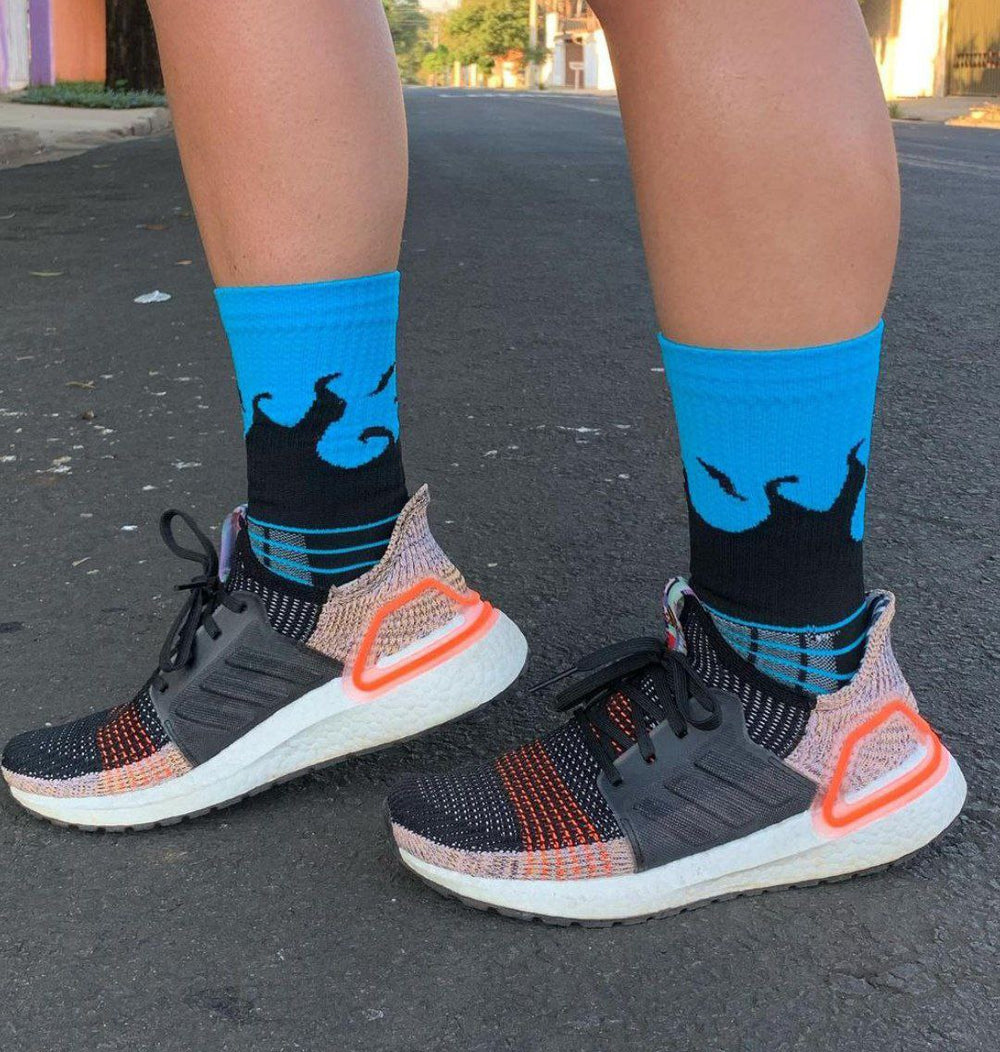 Meia Chamas para corrida ou bike - Azul